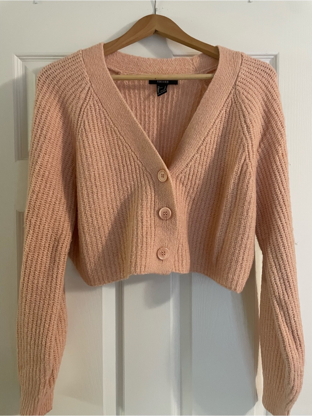 Forever 21 Blush Pink Cropped V-Neck Button Cardigan